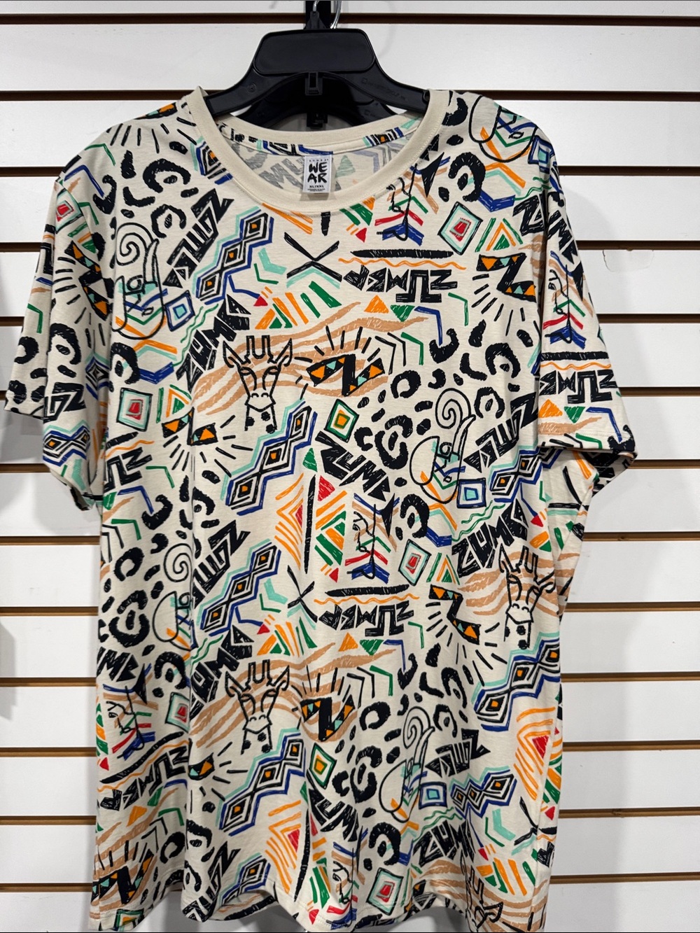 Zumba Fitness Multicolor Tribal Print Short Sleeve Tee on Cream